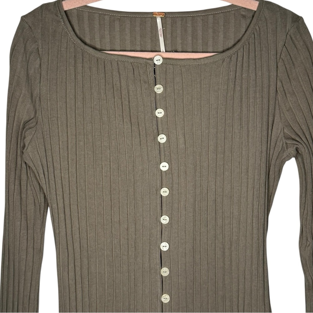 Free People Tilley Fallen Rock Tan Ribbed Button Down Cardigan Size Large NWT - Picture 6 of 12